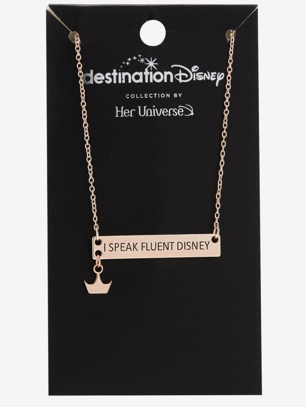 Destination Disney "I Speak Fluent Disney" Crown Nameplate Necklace, Retired